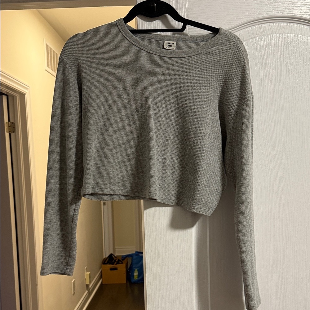 Sunday Best Gray Long Sleeve Crop Top